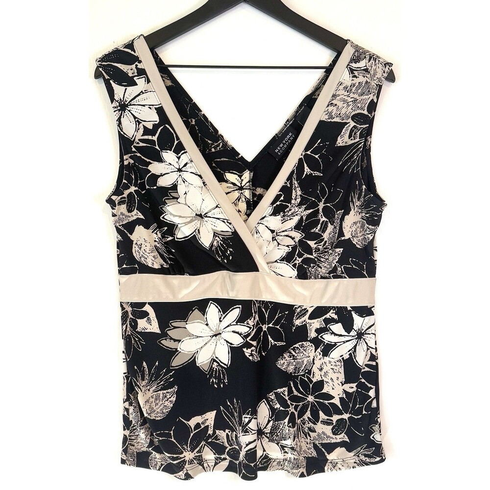 Vintage NY & Co Babydoll Tank Size Large Black Floral Grunge 90s Y2K